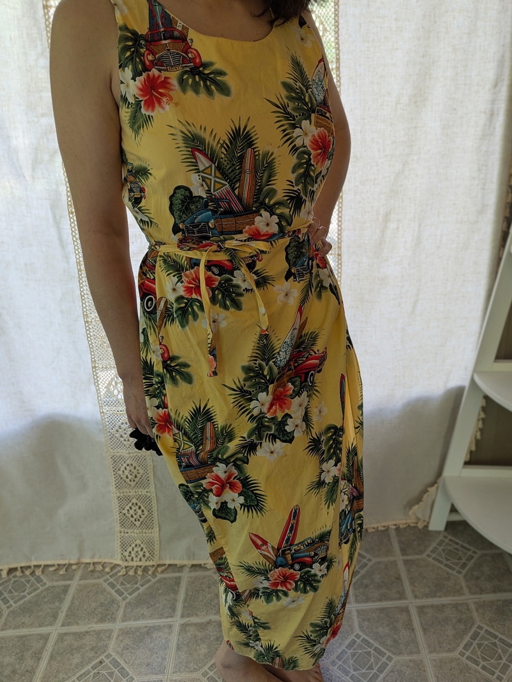 Yellow Tropical Print/Hawaiian Sleeveless Maxi Dress